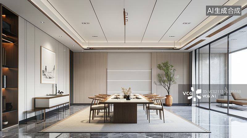 【AI数字艺术】简雅现代大宅餐厅全景图片素材