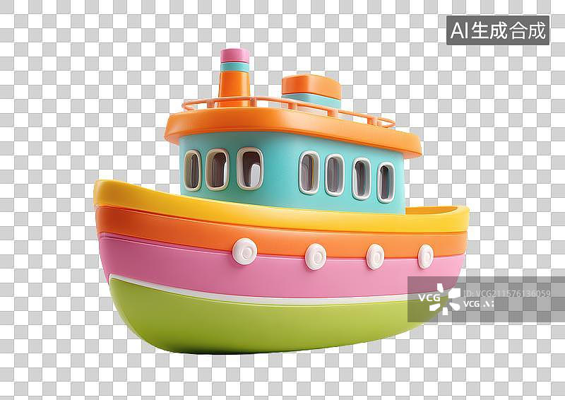 【AI数字艺术】【免抠png素材】一艘彩色3D卡通轮船图片素材