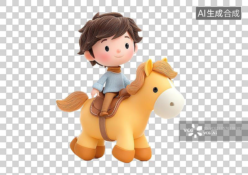 【AI数字艺术】【免抠png素材】一个骑马的卡通小男孩图片素材