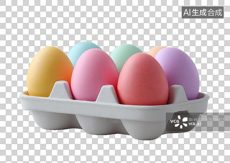 【AI数字艺术】【免抠png素材】鸡蛋盒里放着彩色卡通鸡蛋图片素材