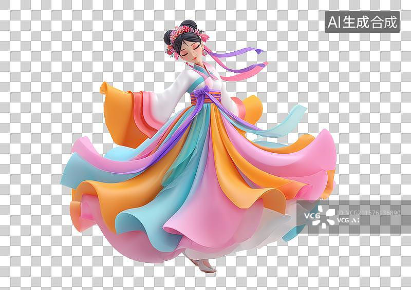 【AI数字艺术】【免抠png素材】身穿汉服正在跳舞的女生图片素材