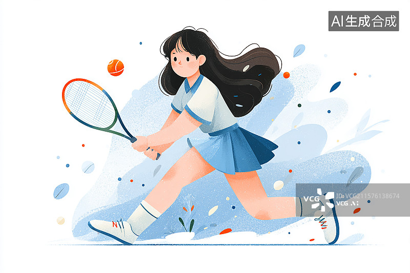 【AI数字艺术】卡通风格，女人穿着休闲装打网球图片素材