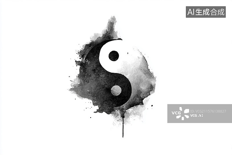 【AI数字艺术】白色背景下的一副水墨画的太极图图片素材
