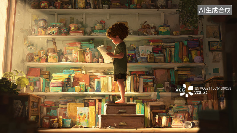 【AI数字艺术】开学季，图书馆里的小朋友图片素材