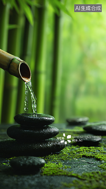 【AI数字艺术】竹林中的清泉图片素材