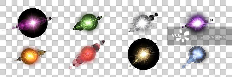 不同颜色的阳光镜头光晕和阳光闪光图片素材