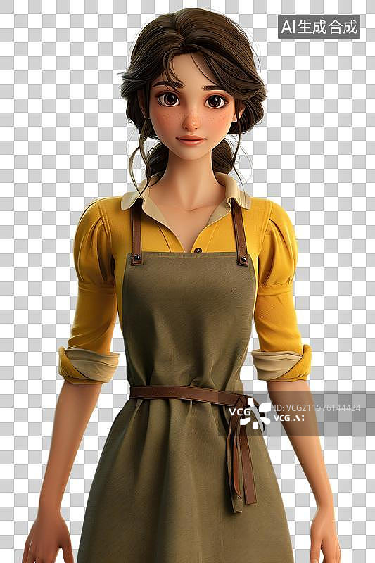 【AI数字艺术】年轻女性做家务形象  围裙女孩的日常  卡通立体女清洁工穿围裙  家庭妇女图片素材