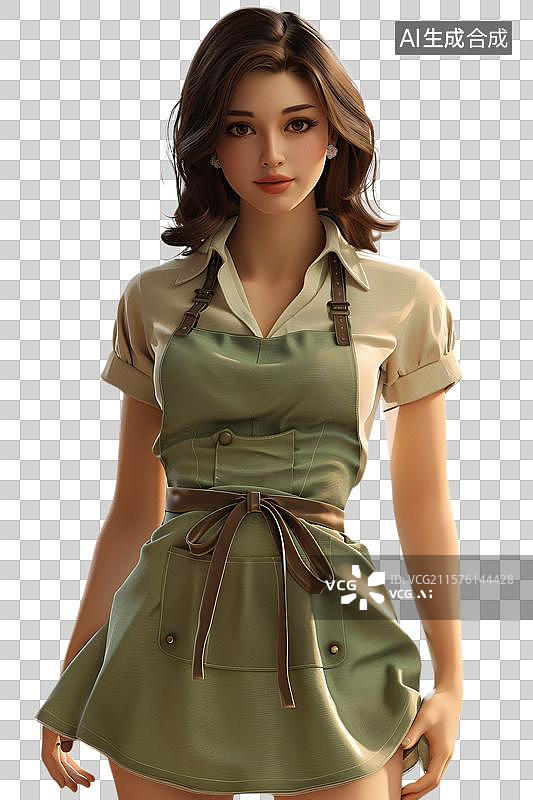 【AI数字艺术】年轻女性做家务形象  围裙女孩的日常  卡通立体女清洁工穿围裙  家庭妇女图片素材