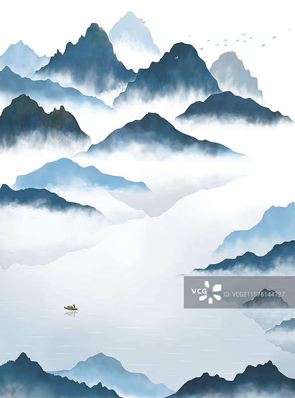 水墨千里江山山水风景背景插画图片素材