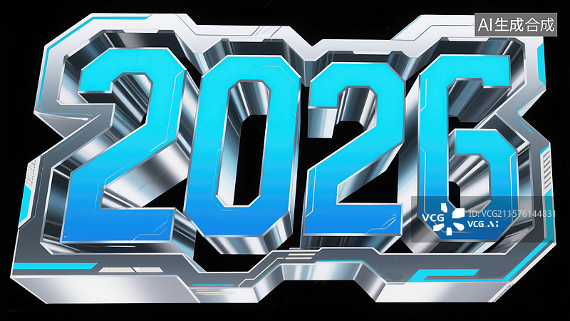 【AI数字艺术】动感"2026"数字艺术马年黑底蓝色丝绸抽象设计动漫风格能量线条年度报告科技活动金融未来派商业设计图片素材