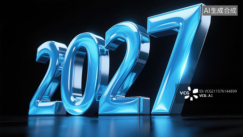 【AI数字艺术】未来感"2027"数字艺术黑底蓝色丝绸抽象设计羊年年度报告和科技活动创意商业插画动漫风格能量线条图片素材