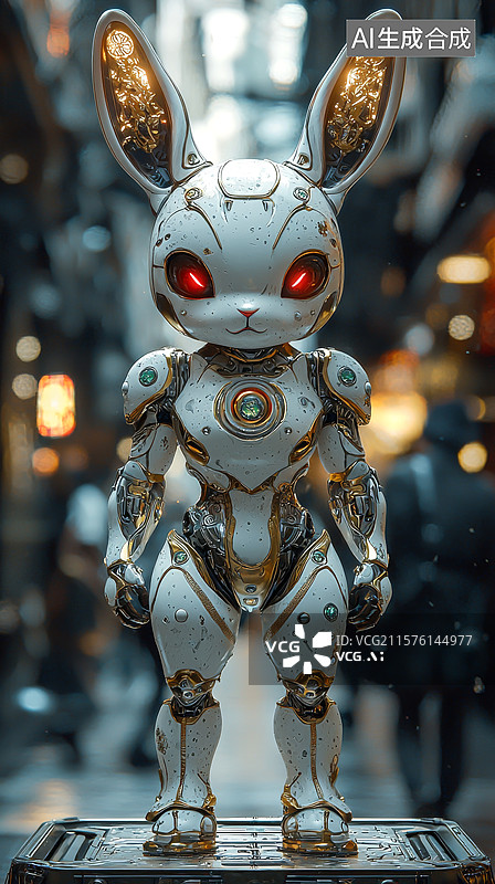 【AI数字艺术】潮玩兔子机甲战士机器人形象图片素材