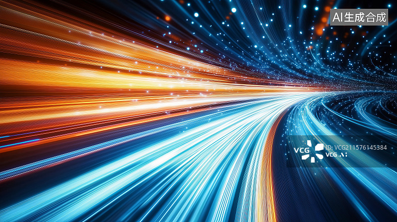 【AI数字艺术】夜晚运动模糊的城市隧道图片素材
