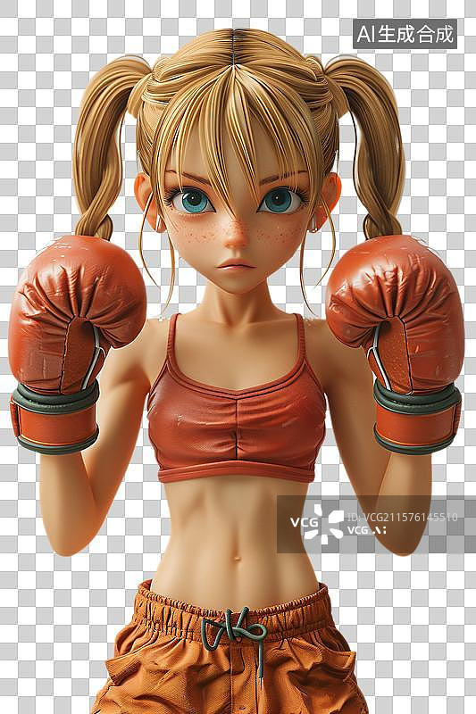 【AI数字艺术】元气少女的拳击梦  3D女拳击运动员图片素材