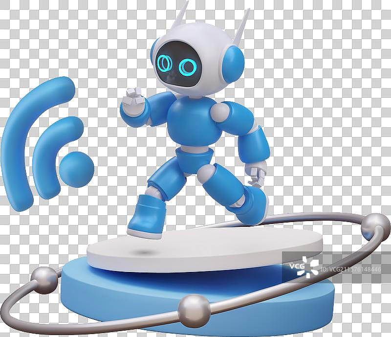 可爱的机器人在圆形舞台上搞笑地移动图片素材
