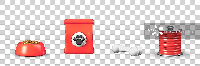 装有美味肉酱的碗、纸袋干粮和骨头图片素材