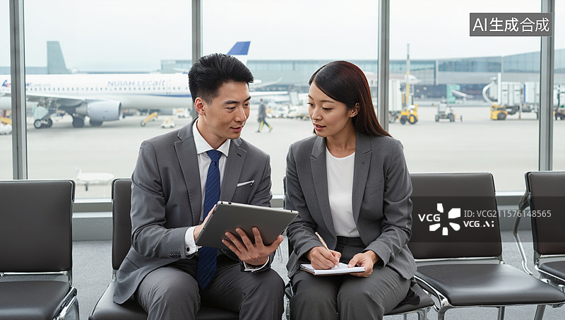 【AI数字艺术】商务男女在机场图片素材