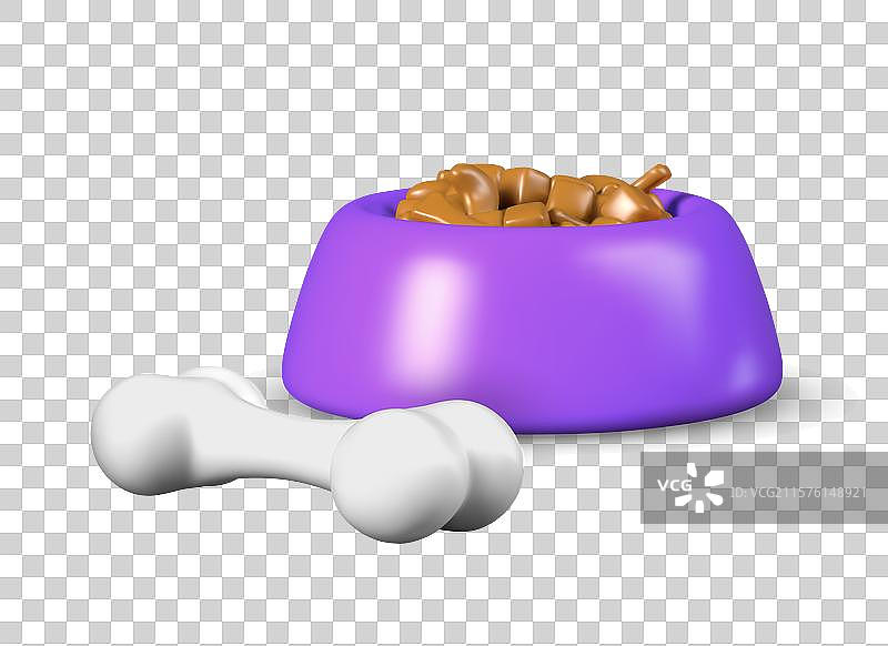 明亮的碗里装着饲料和白色骨头的概念图片素材