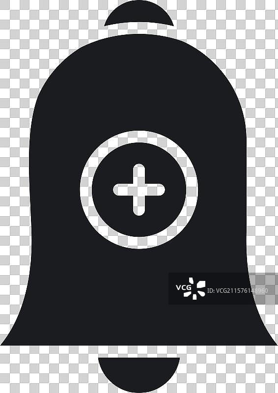 白色背景上的牛铃圆形加号图标图片素材