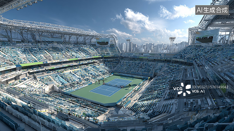 【AI数字艺术】城市中心的奥体中心，网球比赛场馆图片素材