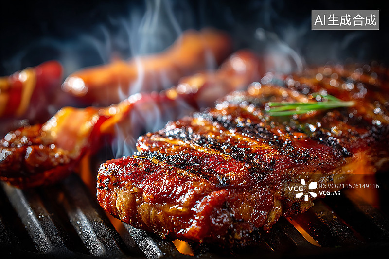 【AI数字艺术】烧烤架上的炭烤羊排图片素材