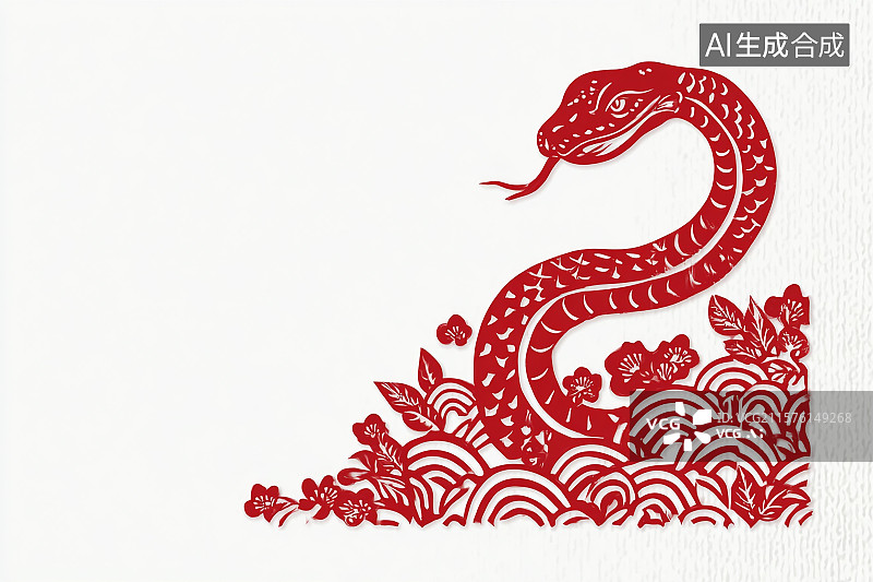 【AI数字艺术】传统剪纸手艺，一条吐着信子的蟒蛇图片素材