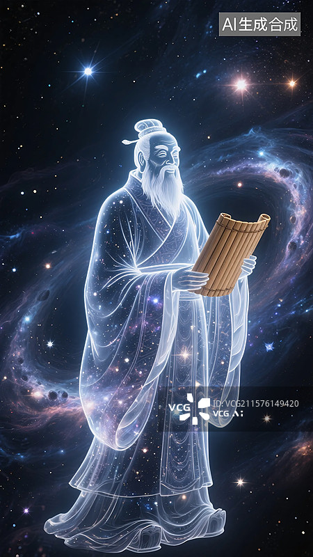 【AI数字艺术】全息影像：星空下的文坛智者诵读图片素材