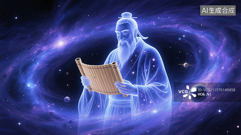 【AI数字艺术】全息影像：星空下的文坛智者诵读图片素材