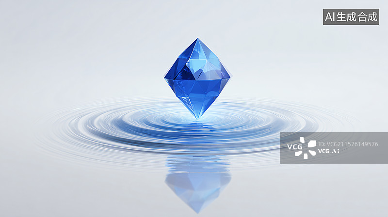 【AI数字艺术】水滴上的蓝色钻石图片素材