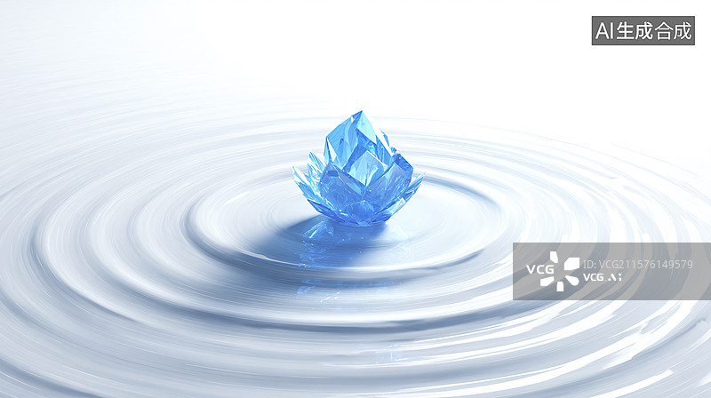 【AI数字艺术】水滴上的蓝色钻石图片素材