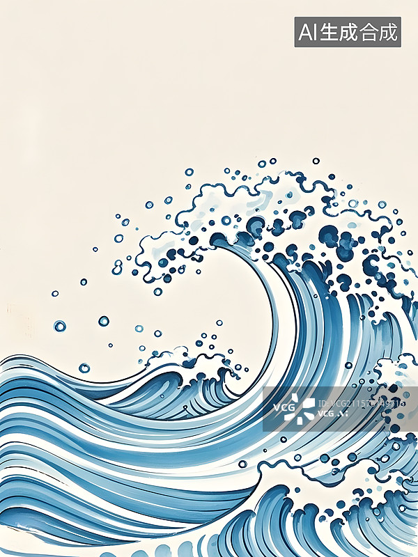 【AI数字艺术】盛夏的风手绘感水墨画水彩油画综合材料等波浪海浪图片素材