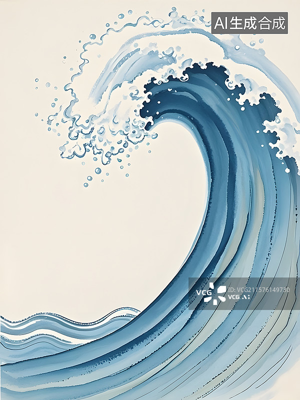 【AI数字艺术】盛夏的风手绘感水墨画水彩油画综合材料等波浪海浪图片素材