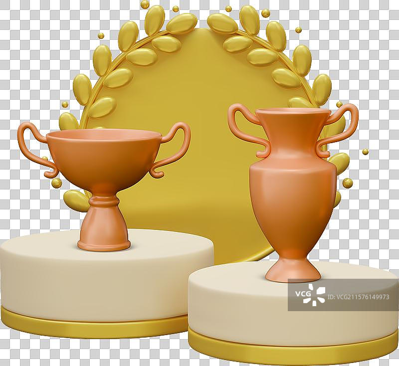 两个圆形场景，配有金色酒杯和巨大的奖牌图片素材