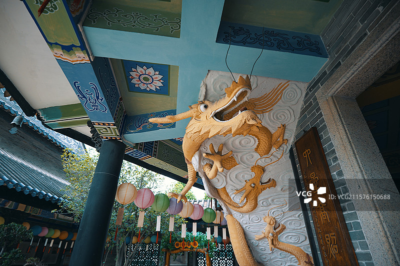 广东四大名园之一,广州番禺 余荫山房 江南私人园林室内局部特写图片素材