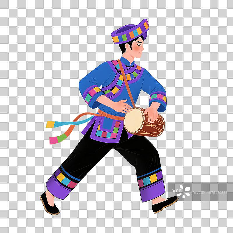 五十六民族手绘插画卡通人物苗族图片素材
