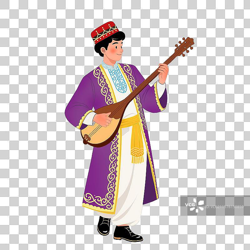 五十六民族手绘插画卡通人物维吾尔族图片素材