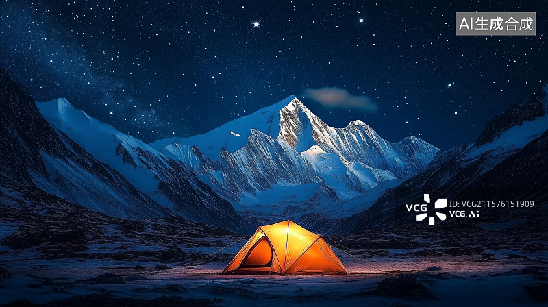 【AI数字艺术】星空雪山下的帐篷图片素材