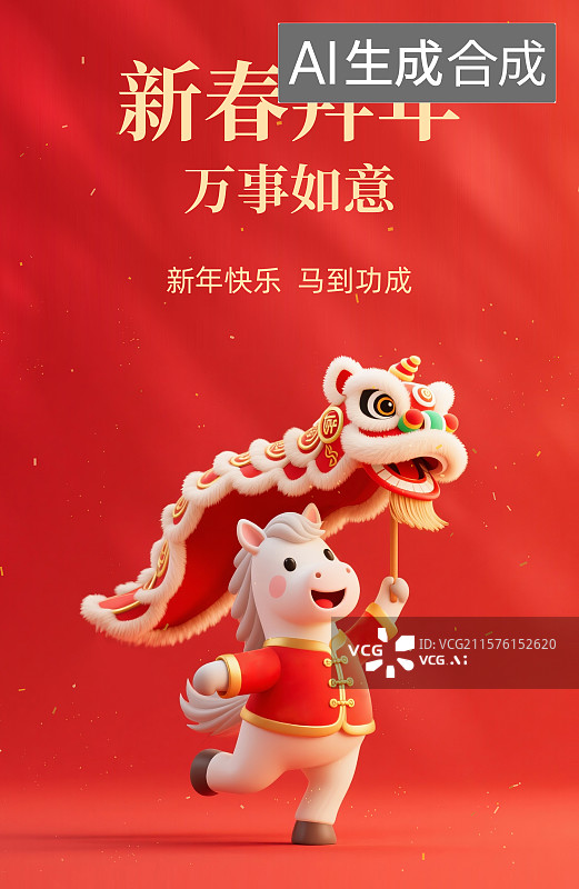 【AI数字艺术】2026年马年新年春节插画设计模板海报图片素材