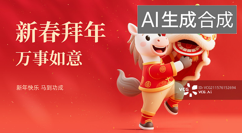 【AI数字艺术】2026年马年新年春节插画设计模板海报图片素材
