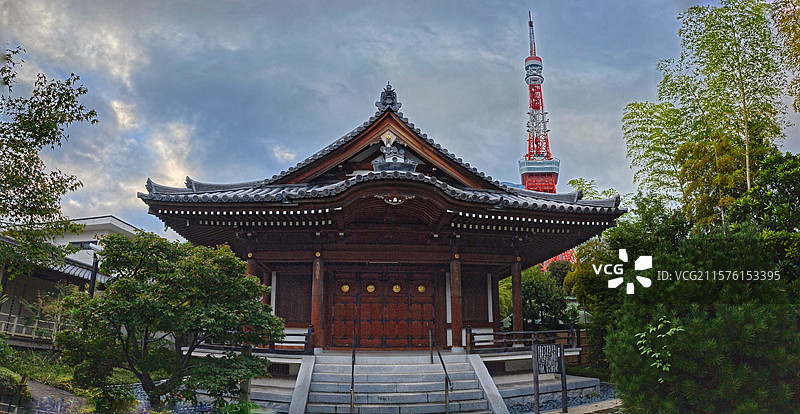 东京增上寺，它是净土宗寺院，历史悠久，建筑精美，是德川家灵庙，与东京铁塔相邻，文化价值极高。图片素材
