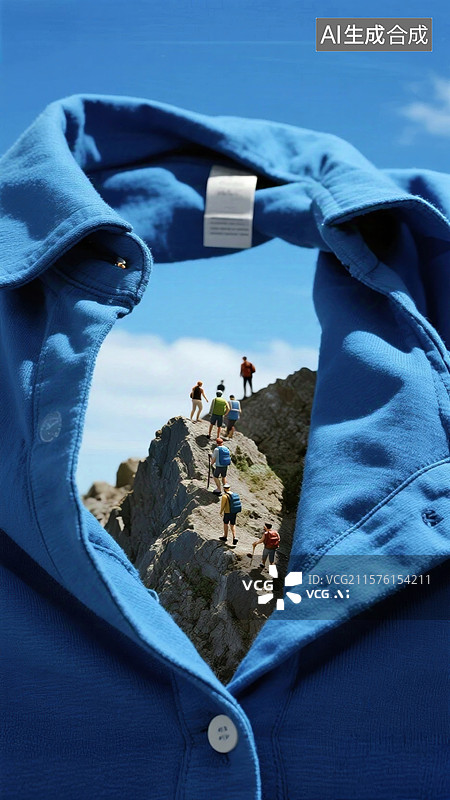 【AI数字艺术】蓝色衣物框住的登山者图片素材