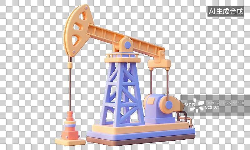 【AI数字艺术】石油抽油机磕头机开采石油设备石油工业采油作业开采场景标志性的设备卡通3D三维立体渲染风格插画元素素材图片素材