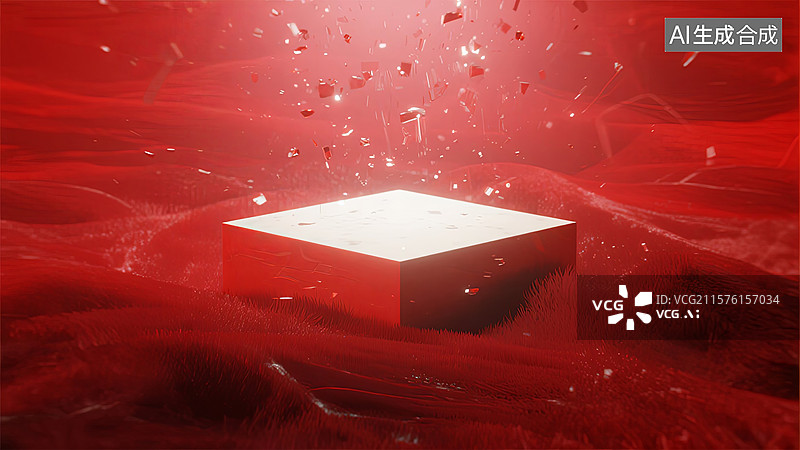 【AI数字艺术】红色背景中的悬浮立方体图片素材