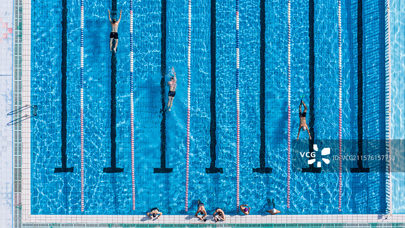 泳池俯瞰游泳训练图片素材