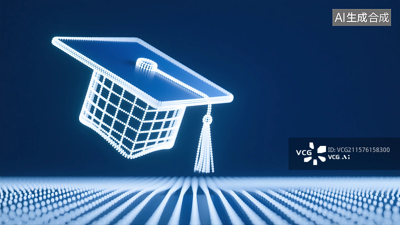 【AI数字艺术】3D渲染蓝色线条科技感博士帽图片素材