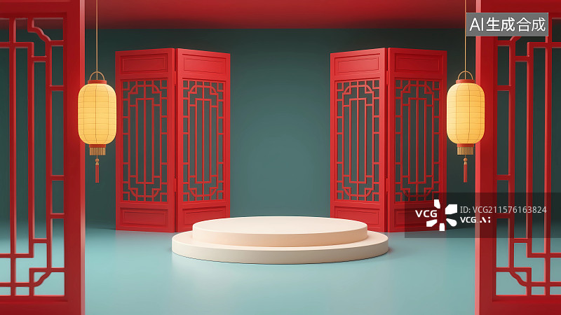 【AI数字艺术】中国风产品展台图片素材