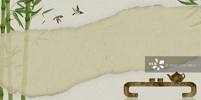 撕纸效果竹林插画设计模板图片素材