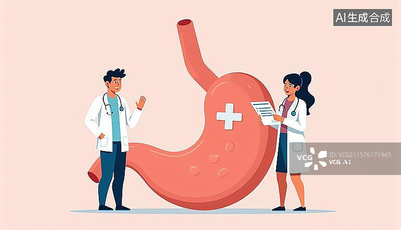 【AI数字艺术】肠胃病医生护士问诊简约扁平插画图片素材