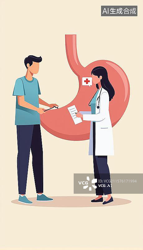 【AI数字艺术】肠胃病医生护士问诊简约扁平插画图片素材