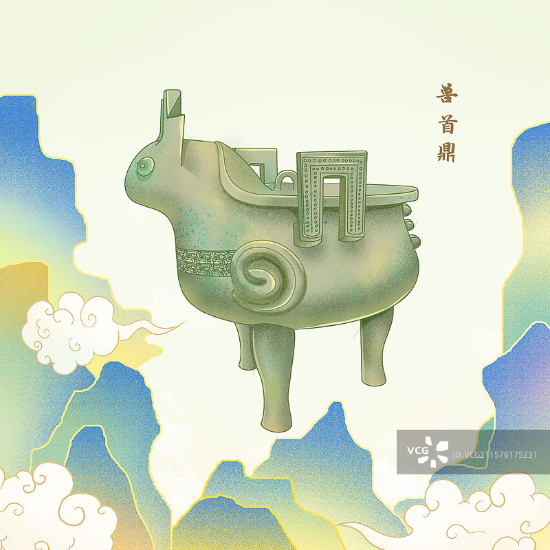 兽首鼎插画图片素材